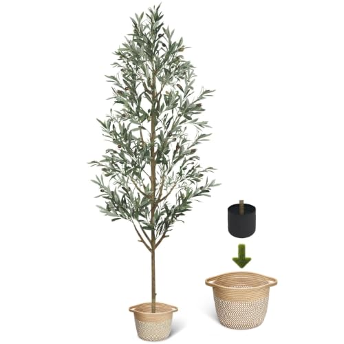 ZOES HOMDECO 6FT Faux Olive Tree with Boho Basket - Indoor Artificial Tree