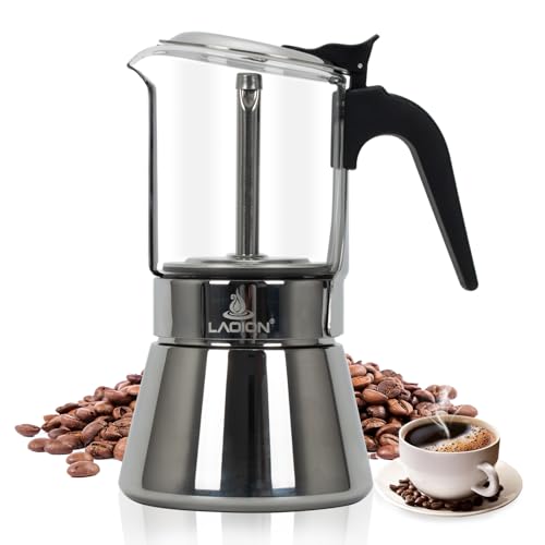 Stovetop Espresso Maker 6-Cup Silver Moka Pot for Induction Cooktops