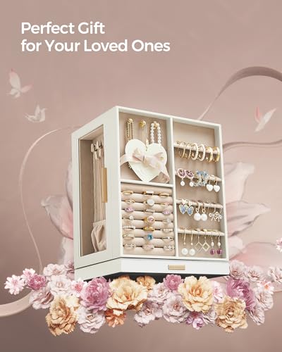 SONGMICS Cloud White Jewelry Box Organizer with 360° Rotating 5 Drawers - GISELLA Collection