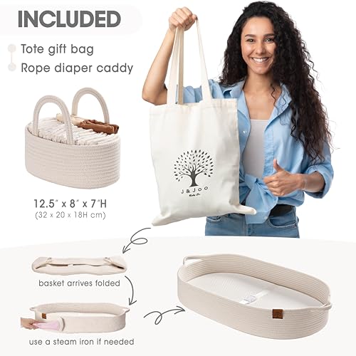 J&JOO Baby Changing Basket Set with Diaper Caddy - Soft Beige, Waterproof Dual-Cover Portable Changing Pad for Nursery & Travel