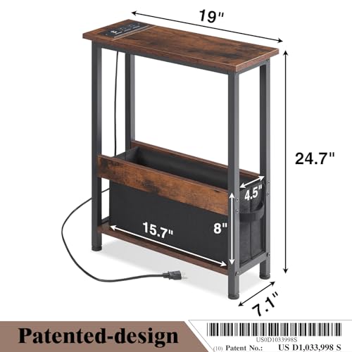 Slim Charging End Table with Storage - For Small Spaces and Bedroom
