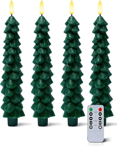 Stmarry Evergreen 4-Pack Flickering Flameless Christmas Tree Candles with Remote