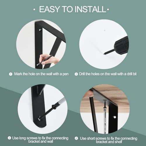 12 Pack Heavy Duty Black Shelf Brackets 12x8 Inches with Screws - Support up to 240lb