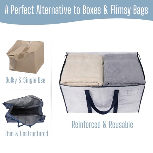 Clear Heavy Duty Moving Bags 8 Pack Extra Large Storage Bags with Reinforced Handles & Zippers - Foldable & Reusable Storage Solution