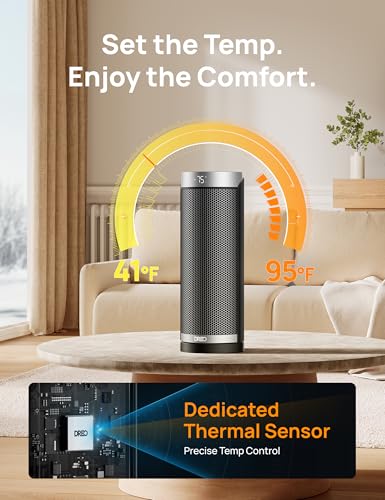 DREO 1500W Electric Space Heater with Remote - Silver, Large Room, Quiet & Safe Heating