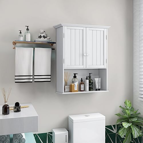 Tangkula White Bathroom Wall Cabinet with 2 Doors – Space-Saving Medicine Storage
