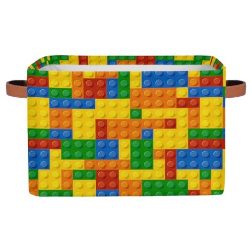 Nursery Decor Storage Bins - Colorful Building Blocks Large Collapsible Rectangle Shelf Closet Organizer Baskets for Kids Dirty Clothes, Bedroom,Bathroom,Toy Bin,Gift Basket