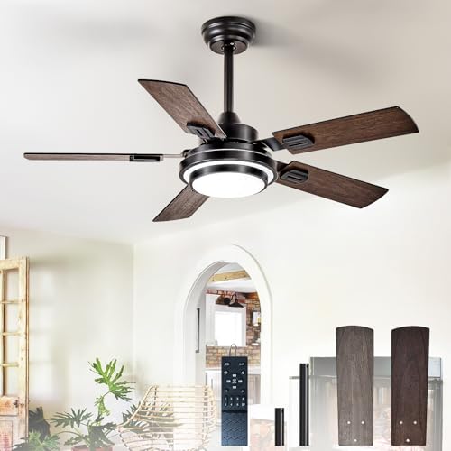 Depuley 42-Inch Black Walnut Ceiling Fan with Light, Reversible Blades & Remote