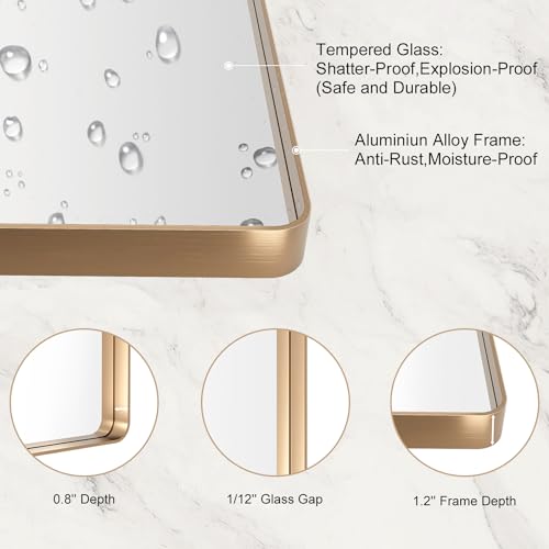 LOAAO 24x36 Inch Gold Bathroom Mirror - Modern Wall Mounted Vanity Mirror with Aluminum Frame