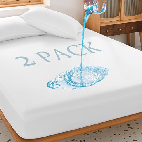 UNILIBRA 2 Pack Full Waterproof Mattress Protector Deep Pocket Bed Cover - White