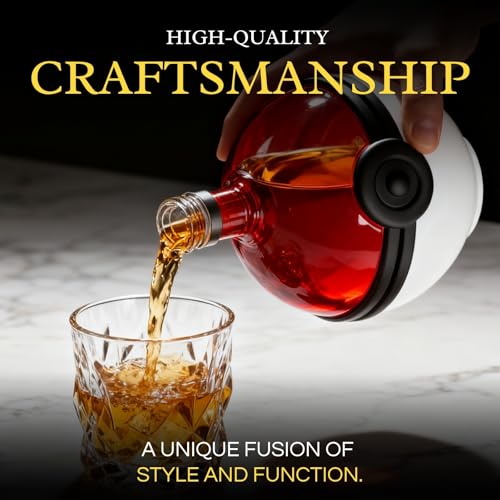 The Wine Savant Capture Sphere Whiskey Decanter - Red & White Glass Liquor Bottle, 18.6oz, Collectible Barware Gift for Gamers & Enthusiasts (Variation: Capture)