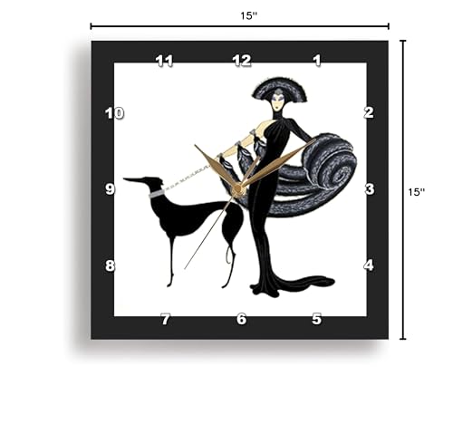 3dRose DPP_43794_3 Art Deco Lady with Dog Wall Clock, 15 by 15-Inch