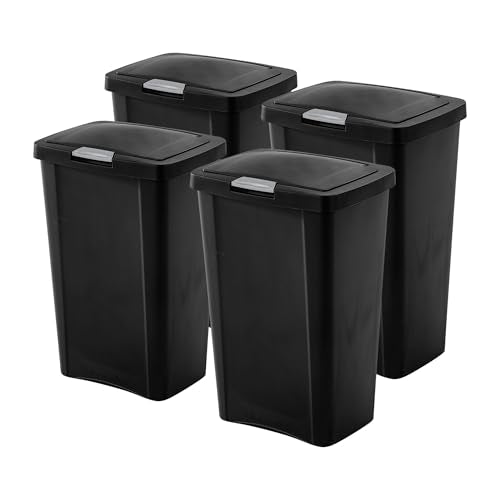 13 Gallon TouchTop Lidded Wastebasket - Black, Pack of 4
