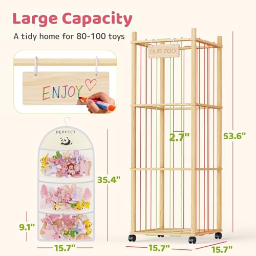 SWRSWR Beige Wooden Stuffed Animal Storage Zoo - Large Capacity Playroom Organizer
