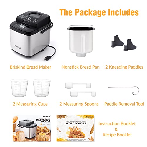 Briskind 1.5 lb Compact Bread Maker Machine with Carrying Handle - Stainless Steel, 19 Programs