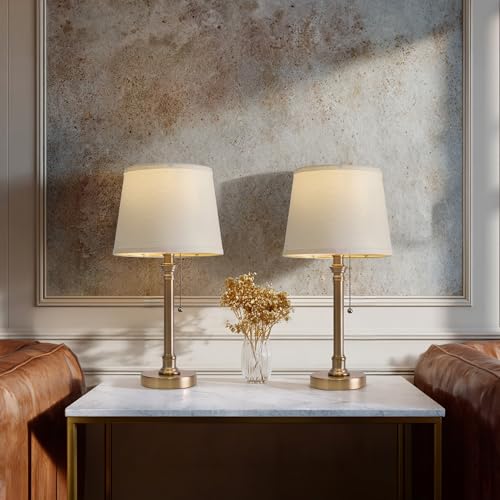 19.5-Inch Warm Gold Small Table Lamps Set of 2 for Living Room & Bedroom - Modern Minimalist Design