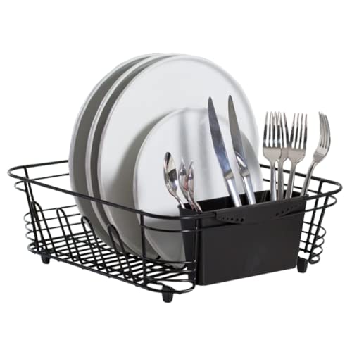 In-Sink Dish Drying Rack Set - Coated Steel, Black, 14.5x13 Inches with Utensil Caddy - Variation: Standard Black
