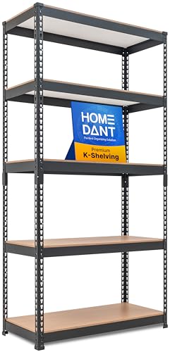Garage Storage Shelves - Black 35.9"W x 16.2"D, 5-Tier Metal Shelving Unit, Tool-Free Assembly