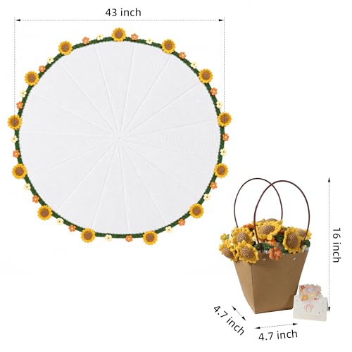 Sunflowers Crochet Blanket - 43 Inch Yellow Sunflower Throw with Floral Bouquet Design