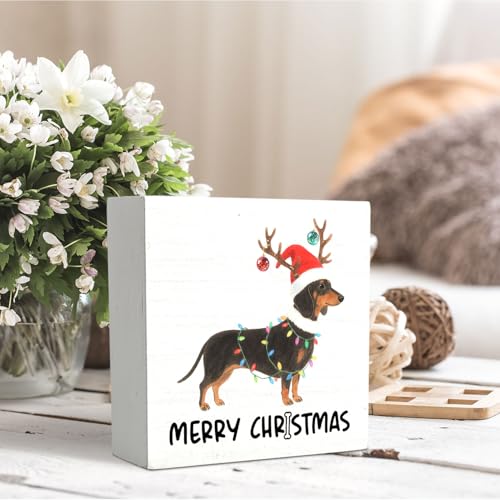 OVAcational Dachshund Merry Christmas Wooden Sign - Weiner Dog Holiday Decor
