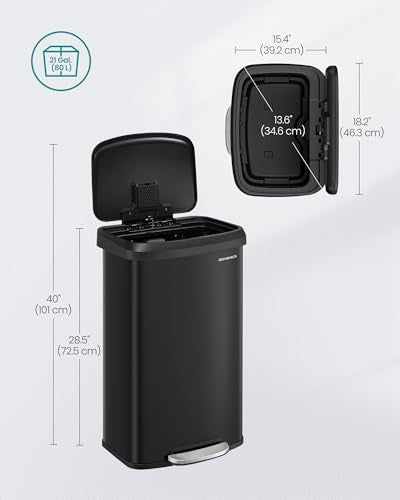 SONGMICS Kitchen Trash Can, 21 Gallon (80 L) Stainless Steel Garbage