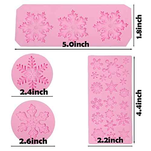 Snowflake Fondant Silicone Molds 4 Pcs, Christmas Series Chocolate Molds for Cake Decoration Cupcake Topper Candy Sugar Craft Gum Paste Resin Clay