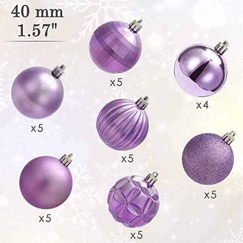 AMS 34ct Christmas Ball Mini Ornaments Party Decorations Shatterproof Festival Pendant Hangings for Xmas Tree Decor(1.57''/40mm,Light Purple)