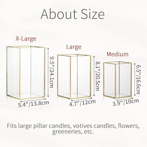 Hurricane Glass Candle Holder: Large Gold Lanterns Set of 3