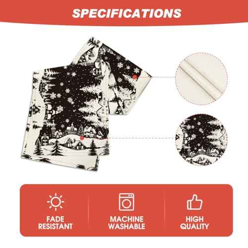 Artoid Mode Igloo Pine Snowflake Silhouette Christmas Table Runner, Black Seasonal Winter Kitchen Dining Table Decor for Home Party 13x72 Inch