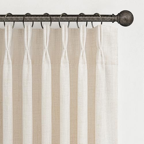 Birch Light Filtering Linen Curtains 60x84 Inches - Pack of 2, Rustic Ivory Semi Sheer Drapes with Pinch Pleats