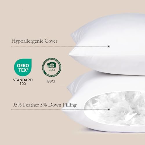 26x26 Inch Feather & Down Pillow Inserts - Pack of 2 White Luxury Support