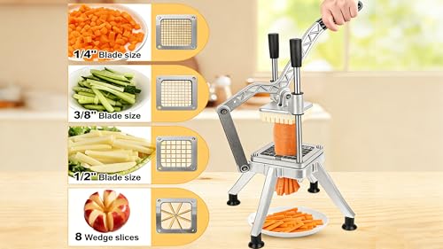 Heavy Duty French Fry Cutter for Potatoes & Vegetables with 4 Stainless Steel Blades
