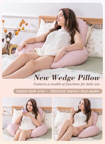 INSEN Pink Flower Wedge Pillow Set for Sleeping & Post-Surgery Support
