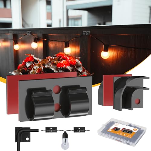 VEXON Outdoor String Light Hooks Kit 35Pcs Heavy Duty Clips with Waterproof Adhesive Black-35Pcs