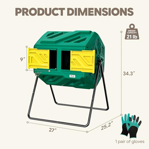 43 Gallon Dual Chamber Compost Bin Tumbler for Garden - Green