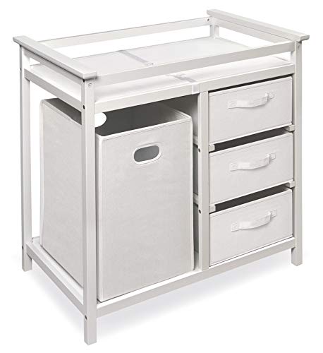 Badger Basket White Baby Changing Table with Laundry Hamper & Storage - Modern Nursery Furniture