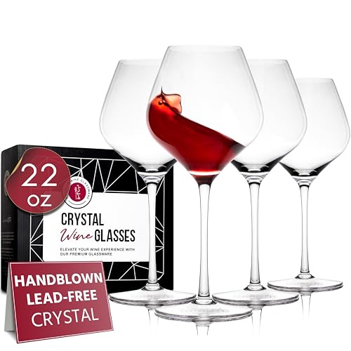 Gusto Nostro Crystal Wine Glasses Set of 4, 22 Oz Long Stem Elegant Drinkware