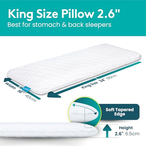King Stomach Sleep Pillow with Cool Memory Foam & Removable Cover - White, 2.6 Inch