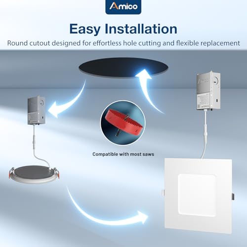 12 Pack 6 Inch Square LED Recessed Ceiling Lights - Ultra-Thin 5CCT