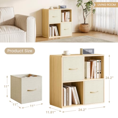 4 Cube Storage Organizer with 2 Bins - Solid Wood Cube Shelf for Bedroom, Living Room, Office - Variation of THIS listing