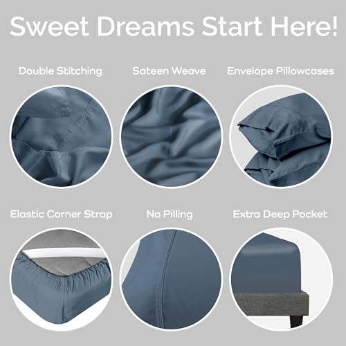Storm Queen Size Bamboo Sheets 4PC Set - Viscose from Bamboo, Hypoallergenic & Breathable