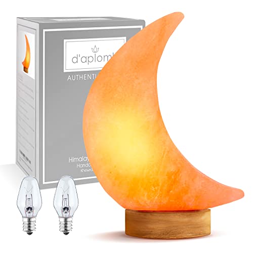 Himalayan Salt Lamp Moon Pink Hand Carved Natural Night Light - d'aplomb