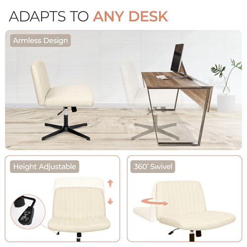 Orange Factory Criss Cross Chair - Wide Fabric Vanity Seat, Beige No Wheel