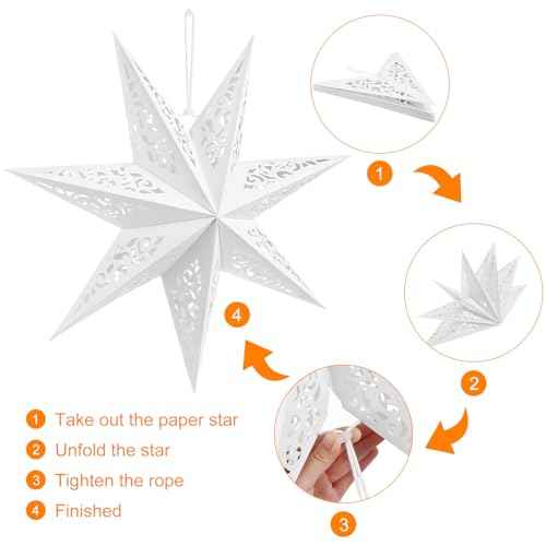 IMIKEYA Christmas Star Paper Lantern: 45cm Star Lamp Shade Paper Lantern Lamp Decorations Hollow out Hanging Lamp Shade for Christmas Wedding New Year Party Decorations (White)