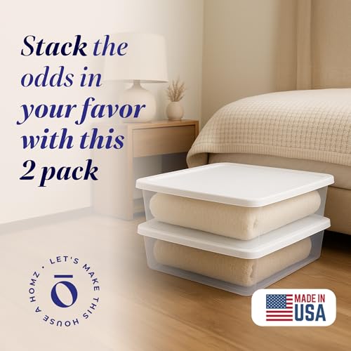 HOMZ Clear Plastic Storage Bins w/Snaplock Lids, 28 Qt, White, 2 Pack