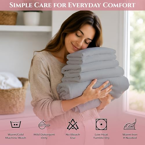 MyGiza Sheets Egyptian Cotton RV King Bed Sheets Set - Light Gray, 400TC, Deep Pockets, 4-Piece