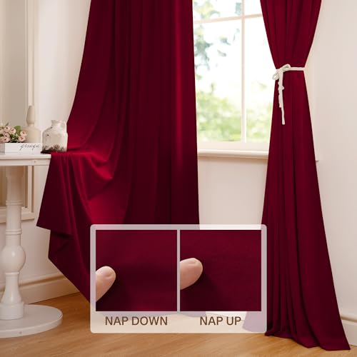 Autumn Series Red Velvet Theater Curtains - 2 Panels, 52W x 84L, Fall Decor