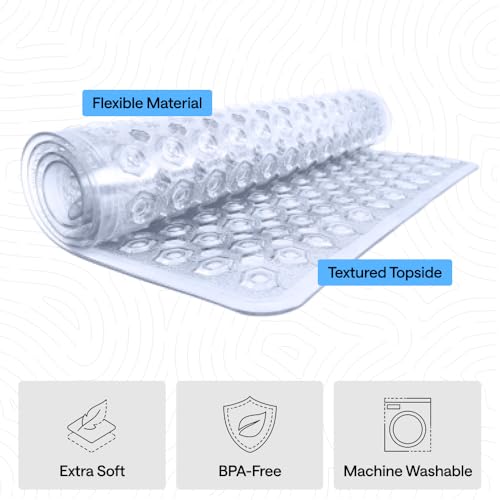 Bath Tub Shower Mat 35x16 Inches Clear Non-Slip Floor Liner 2 Pack Variation of This Listing