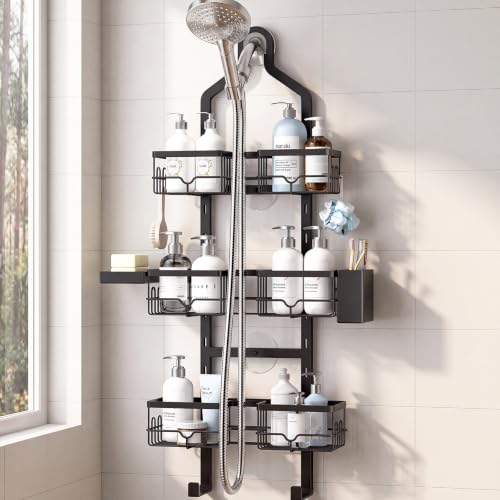 Fitespot Black 3-Tier Hanging Shower Caddy Over Showerhead & Door