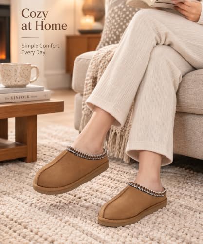 Litfun Women’s Memory Foam Slippers Chestnut 7.5-8 Faux Suede House Shoes
